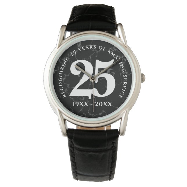 Eleganter schwarzer Marmor 25 Jahre Arbeit Jubiläu Armbanduhr (Vorderseite)