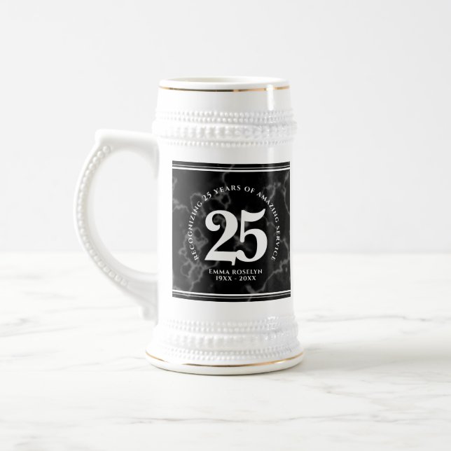 Eleganter schwarzer Marmor 25 Jahre Arbeit Jubiläu Bierglas (Links)