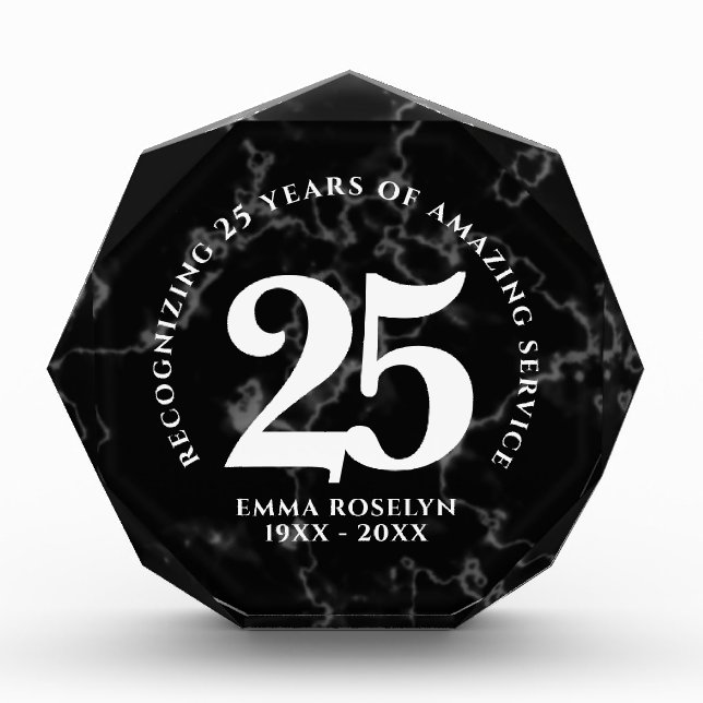 Eleganter schwarzer Marmor 25 Jahre Arbeit Jubiläu Fotoblock (Vorderseite)