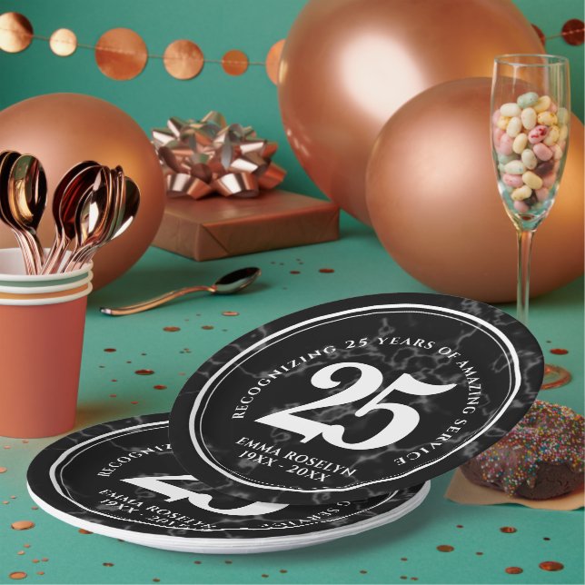 Eleganter schwarzer Marmor 25 Jahre Arbeit Jubiläu Pappteller (Multi)