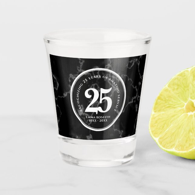 Eleganter schwarzer Marmor 25 Jahre Arbeit Jubiläu Schnapsglas (Vorderseite)