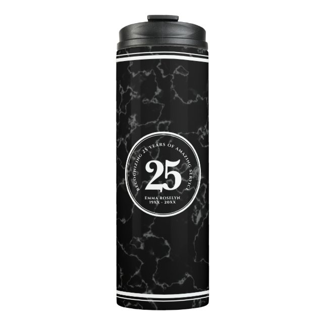 Eleganter schwarzer Marmor 25 Jahre Arbeit Jubiläu Thermosbecher (Vorderseite)
