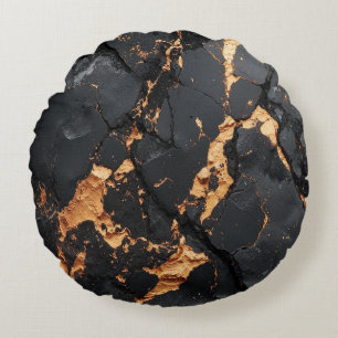 Eleganter schwarzer Marmor mit goldenen Adern Mode Rundes Kissen