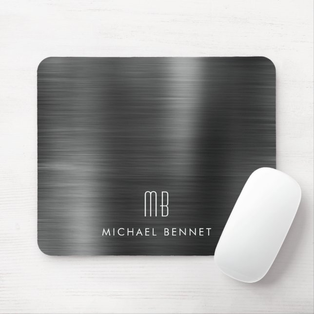 Eleganter schwarzer Metall-Monogramm-Name Mousepad (Mit Mouse)