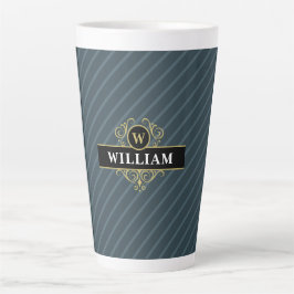 Eleganter Schwarzer Monogram Pinstripe Milchtasse