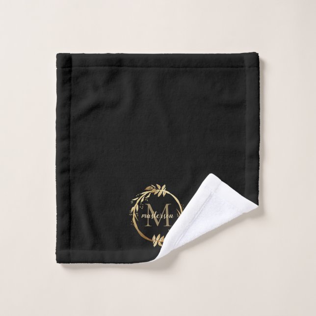 Eleganter Schwarzer Monogramm Eukalyptus Wreath Waschlappen (Waschlappen)