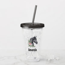 Eleganter Schwarzer Pferdekopf mit Blume Wasserfar