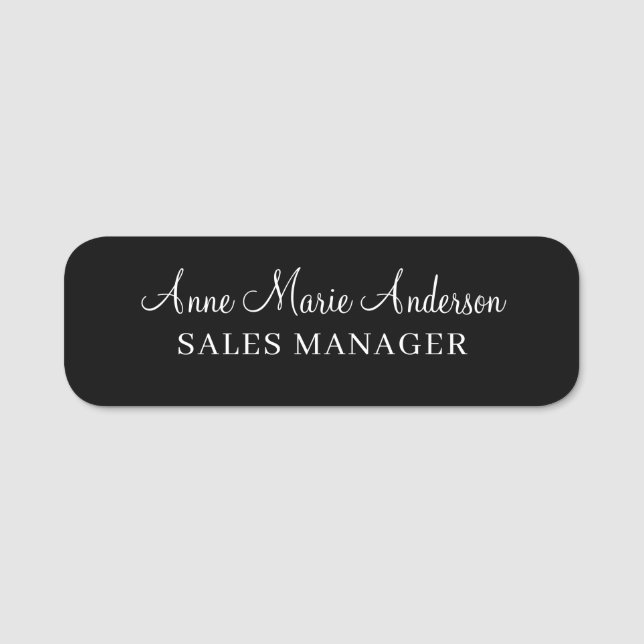 Eleganter schwarzer professioneller Name  Namensschild (Vorderseite)
