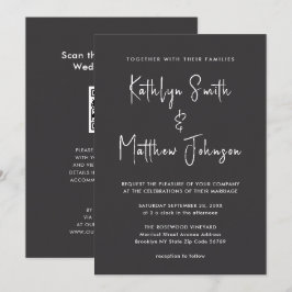 Eleganter schwarzer QR-Code in einer modernen Hoch Einladung