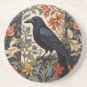 Eleganter schwarzer Rabe William Morris inspiriert Getränkeuntersetzer