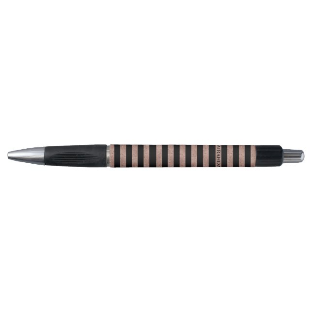 Eleganter Schwarzer Rose Gold Glitzer gestreift Kugelschreiber (Vorderseite)