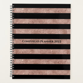 Eleganter Schwarzer Rose Gold Glitzer gestreift Planer