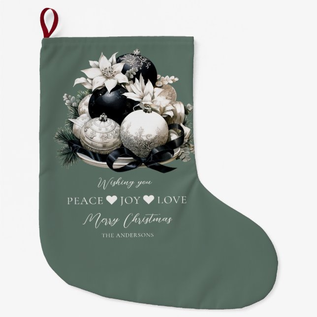 Eleganter schwarzer Salbei, grünes Elfenbein Weihn Großer Weihnachtsstrumpf (Vorderseite)