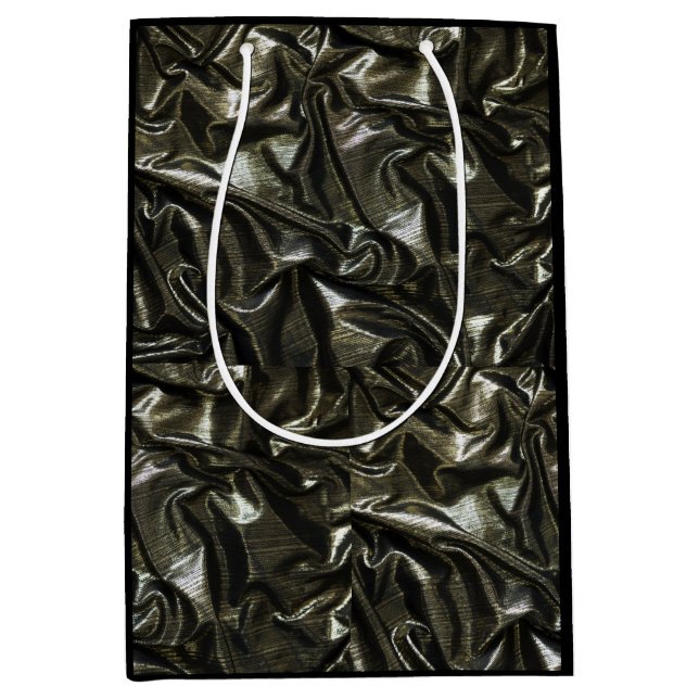 Eleganter Schwarzer Satin-Look Mittlere Geschenktüte (Vorderseite)