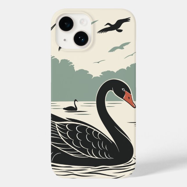 Eleganter Schwarzer Schwan Case-Mate iPhone 14 Hülle (Rückseite)