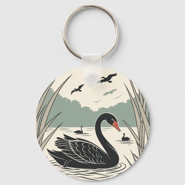 Eleganter Schwarzer Schwan Schlüsselanhänger (Vorderseite)