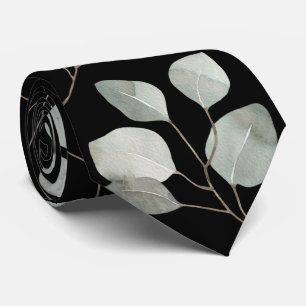 Eleganter schwarzer Silber-Dollar-Eukalyptus-Hochz Krawatte