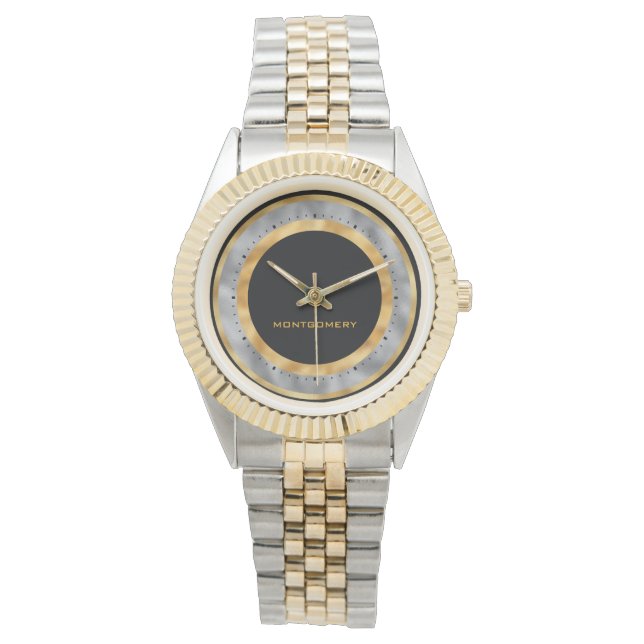 Eleganter Schwarzer Silberstreifen Personalisiert Armbanduhr (Vorderseite)