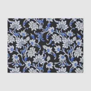 Eleganter Schwarzer, Smoky Blau & Weiße Blütenwein Seidenpapier