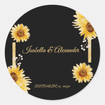Eleganter schwarzer Sonnenblumen-Gold-Hochzeitsfav