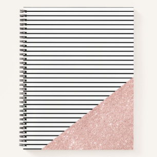 Eleganter, schwarzer Streifen und Rose-Gold-Glitze Notizbuch