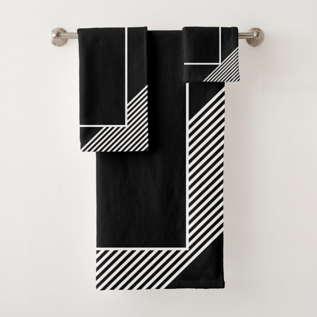 Eleganter Schwarzer Streifen weiß geometrisch Badhandtuch Set (Insitu)