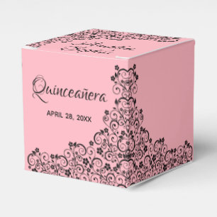 Eleganter Schwarzer Swirl und Blume auf Pink Quinc Geschenkschachtel