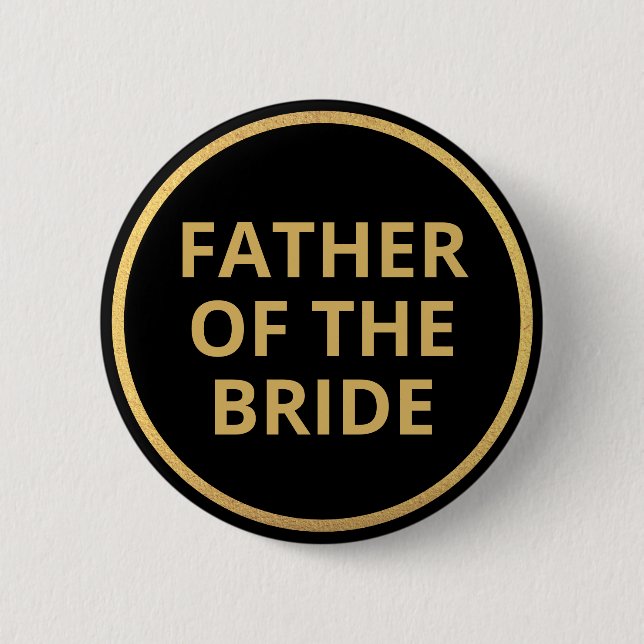 Eleganter schwarzer Text Hochzeit Vater der Braut Button (Vorderseite)