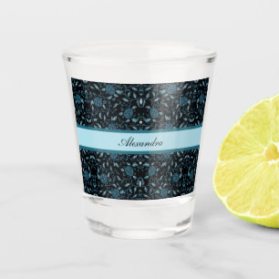 Eleganter schwarzer und Aquamariner Damast Schnapsglas
