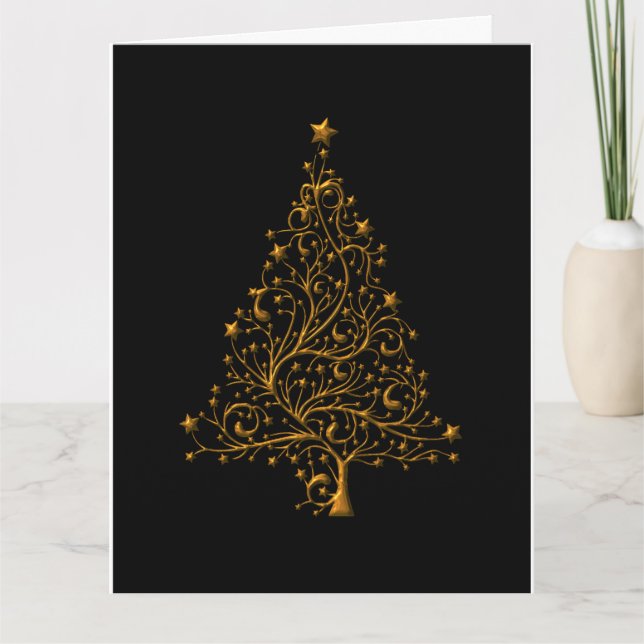 Eleganter Schwarzer und Gold Weihnachtsbaum Weihna Karte (Vorderseite)