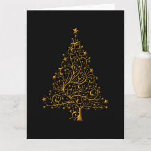 Eleganter Schwarzer und Gold Weihnachtsbaum Weihna Karte