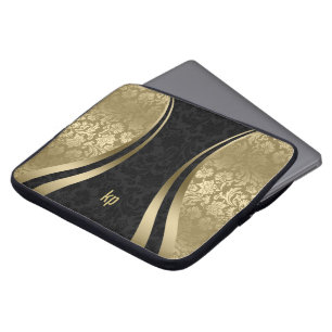 Eleganter schwarzer und goldener Damaskus Laptopschutzhülle
