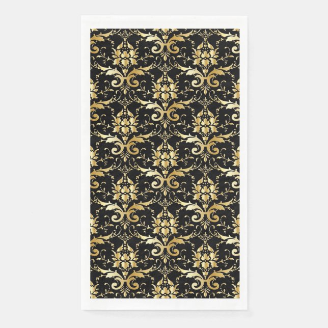 Eleganter schwarzer und goldener Damast Serviette (Vorderseite)