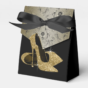 Eleganter schwarzer und goldener Glitter-High-Heel Geschenkschachtel