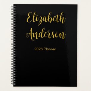 Eleganter schwarzer und goldener Kursiv-Script-Nam Planer