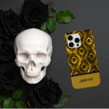 Eleganter schwarzer und goldener Totenkopf gothic