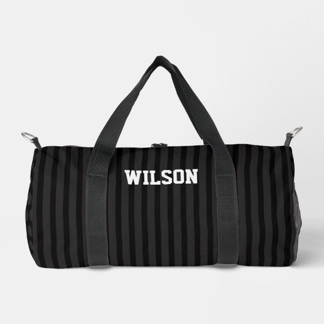 Eleganter schwarzer und grauer Monogramm-Name Duffle Bag (Vorderseite)