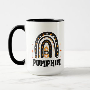 Eleganter schwarzer und orangener Kürbis und Regen Tasse