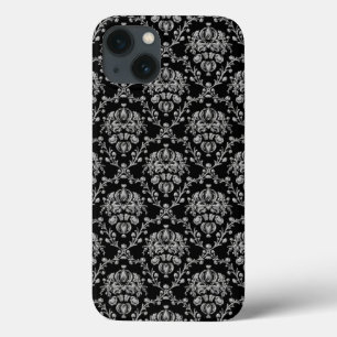 Eleganter schwarzer und silberer Damast Case-Mate iPhone Hülle