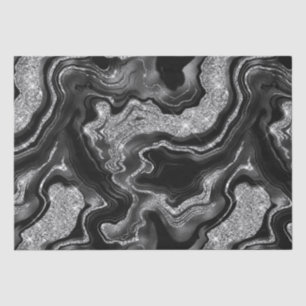 Eleganter schwarzer und silberner Glitter-Achat-Ge Seidenpapier