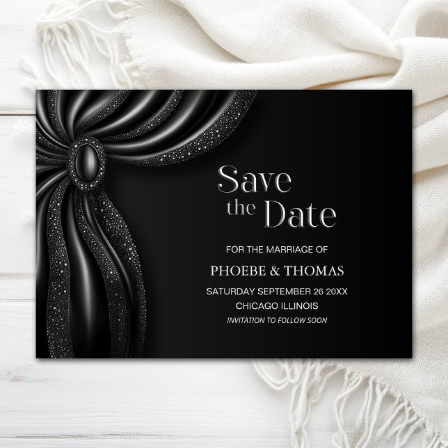 Eleganter schwarzer Vorhang Hochzeit Save the Date (Von Creator hochgeladen)