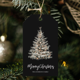Eleganter schwarzer Wasserfarben-Weihnachtsbaum  Geschenkanhänger