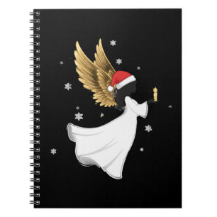 Eleganter schwarzer Weihnachtsengel mit goldenen F Notizblock
