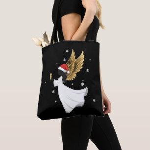 Eleganter schwarzer Weihnachtsengel mit goldenen F Tasche