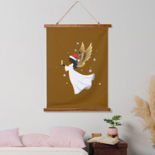 Eleganter schwarzer Weihnachtsengel mit goldenen F Wandteppich Mit Holzrahmen