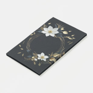 Eleganter schwarzer, weißer und goldener floraler  post-it klebezettel