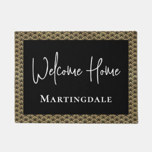 Eleganter schwarzer Willkommens-Home-Monogramm-Nam Fußmatte