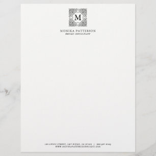 Eleganter schwarzer Zierrahmen Monogramm-Briefkopf Briefkopf