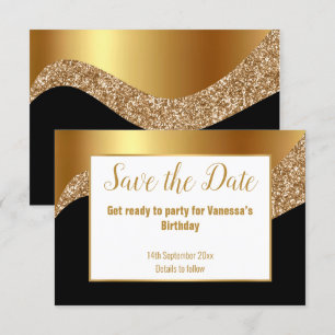 ELEGANTER SCHWARZGOLD GLITZER SAVE THE DATE ANKÜNDIGUNG