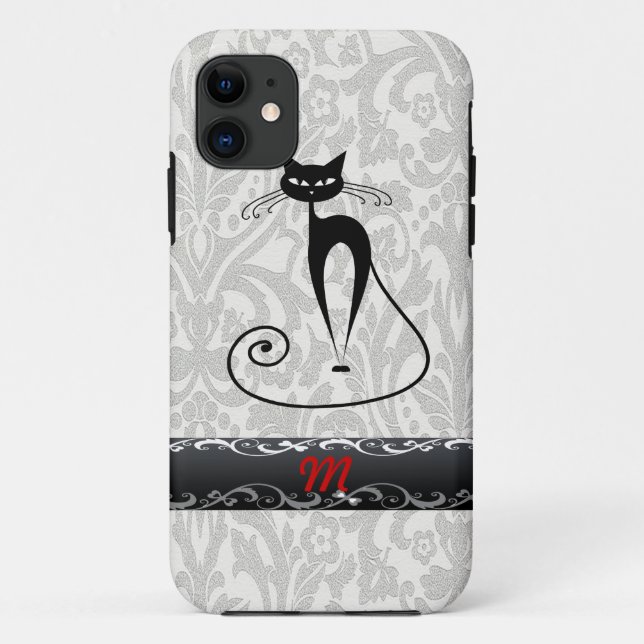 Eleganter Schwarzkatzendamast Case-Mate iPhone Hülle (Rückseite)